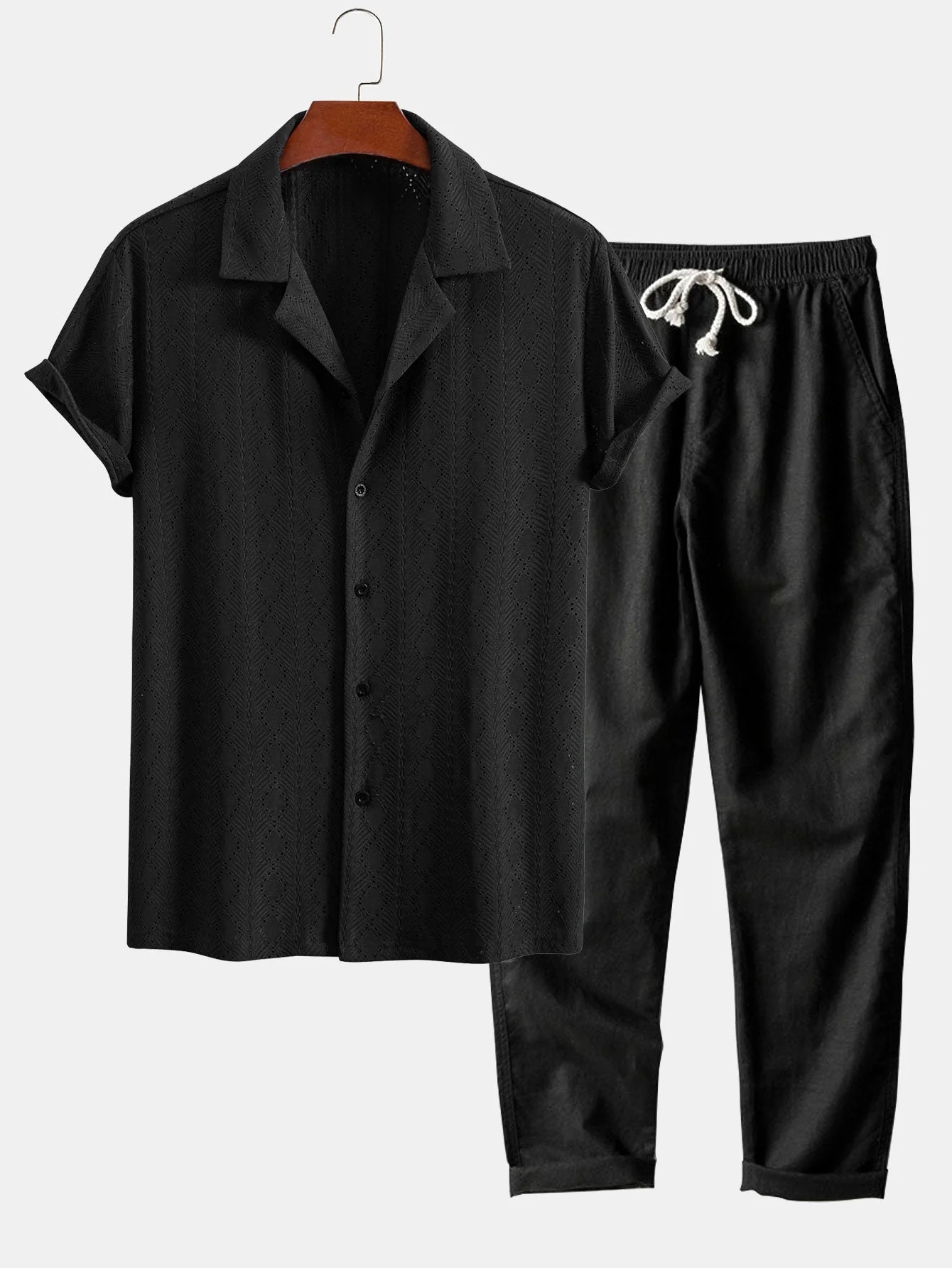 Jerónimo® | Muscle Fit Diamond Texture Cuban Shirt & Straight Leg Linen Pants - Image 2