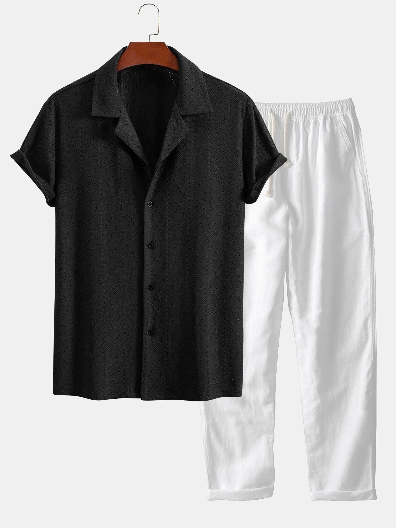 Jerónimo® | Muscle Fit Diamond Texture Cuban Shirt & Straight Leg Linen Pants - Image 3