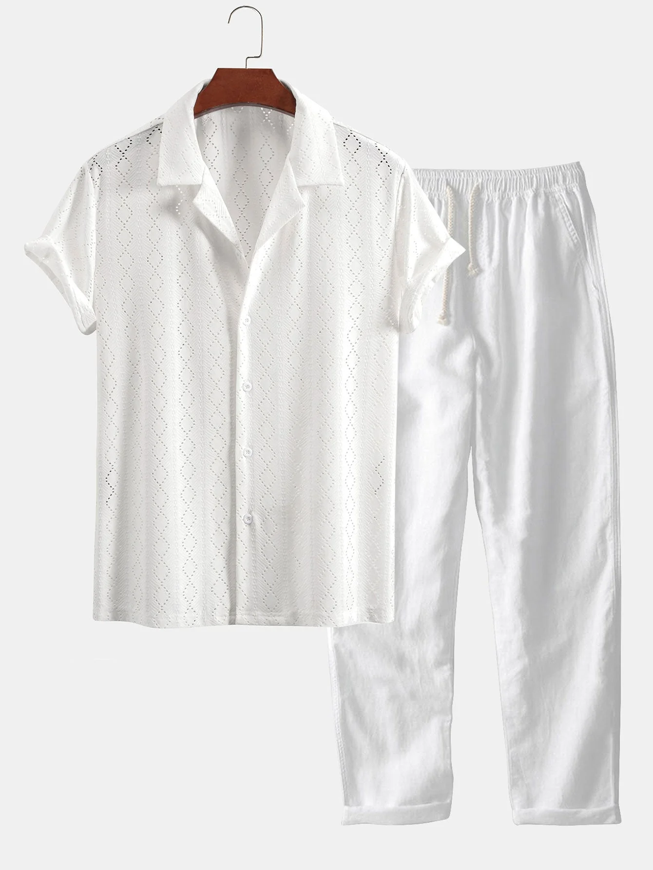Jerónimo® | Muscle Fit Diamond Texture Cuban Shirt & Straight Leg Linen Pants - Image 4