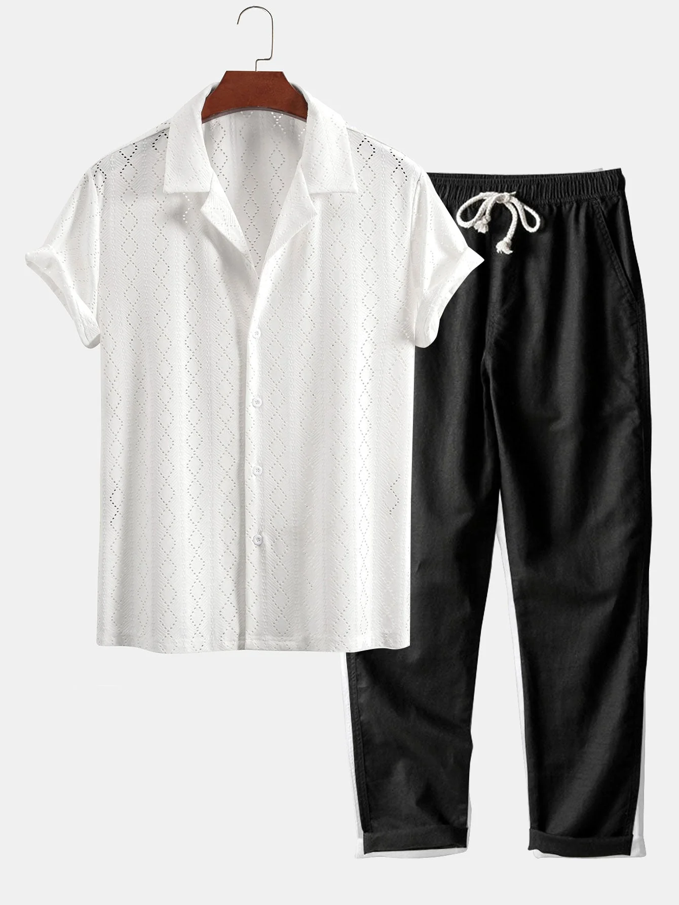 Jerónimo® | Muscle Fit Diamond Texture Cuban Shirt & Straight Leg Linen Pants - Image 5