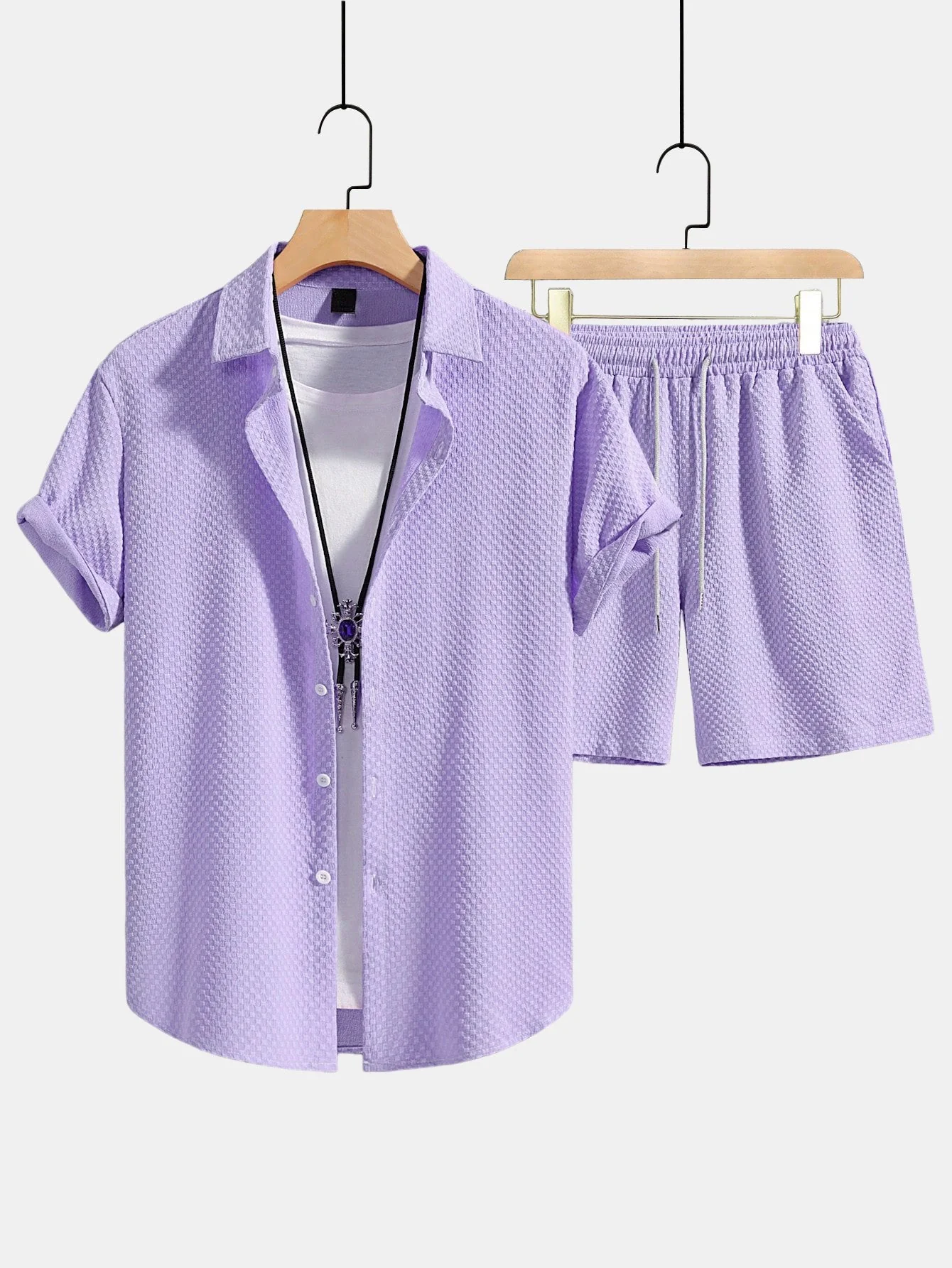 Jerry® | Checkerboard Texture Button Up Shirt & Drawstring Shorts - Image 7