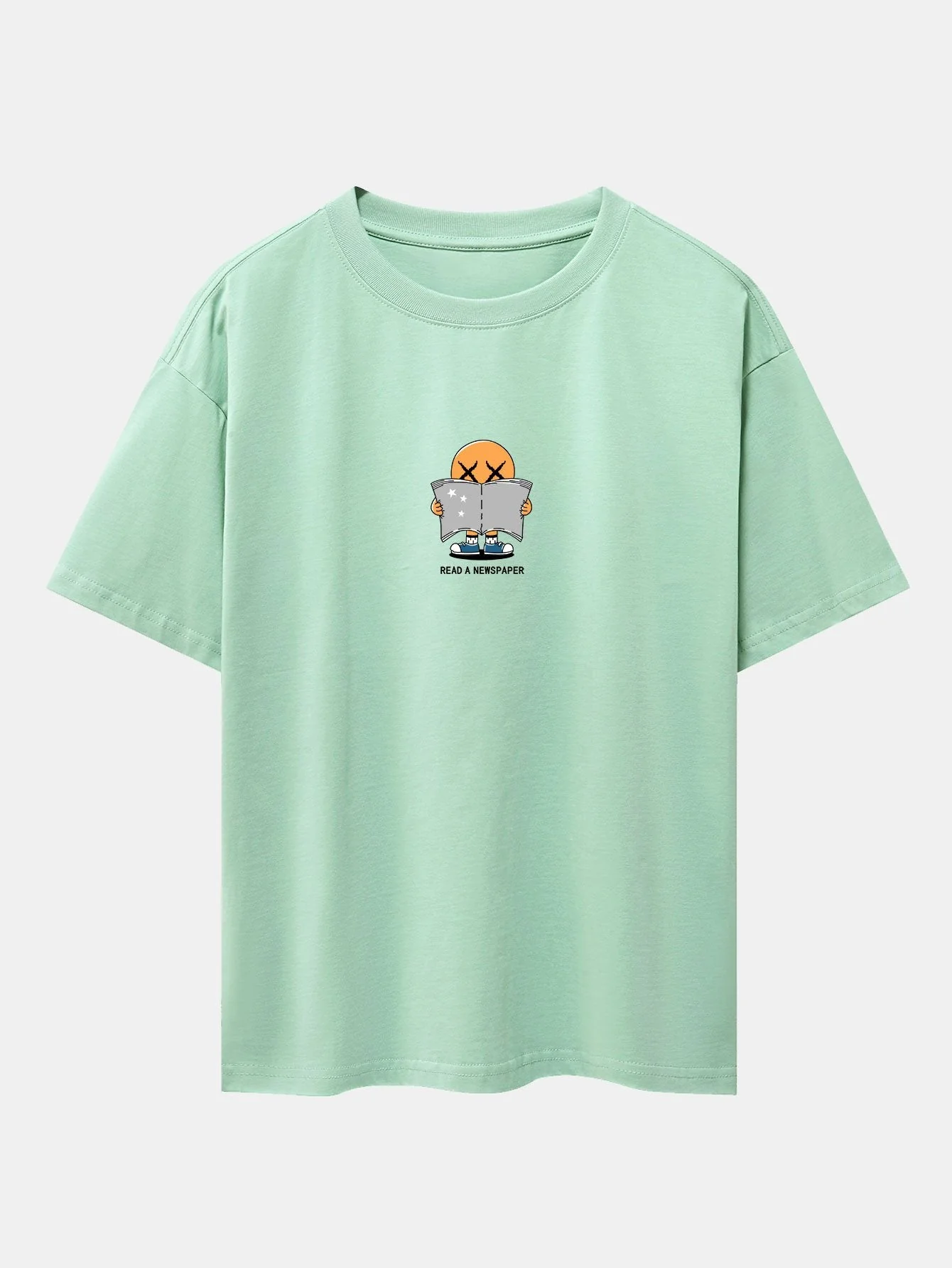 Jesús® | Cartoon Smiley Read Newspaper Print Drop Shoulder Oversize T-Shirt - Image 10