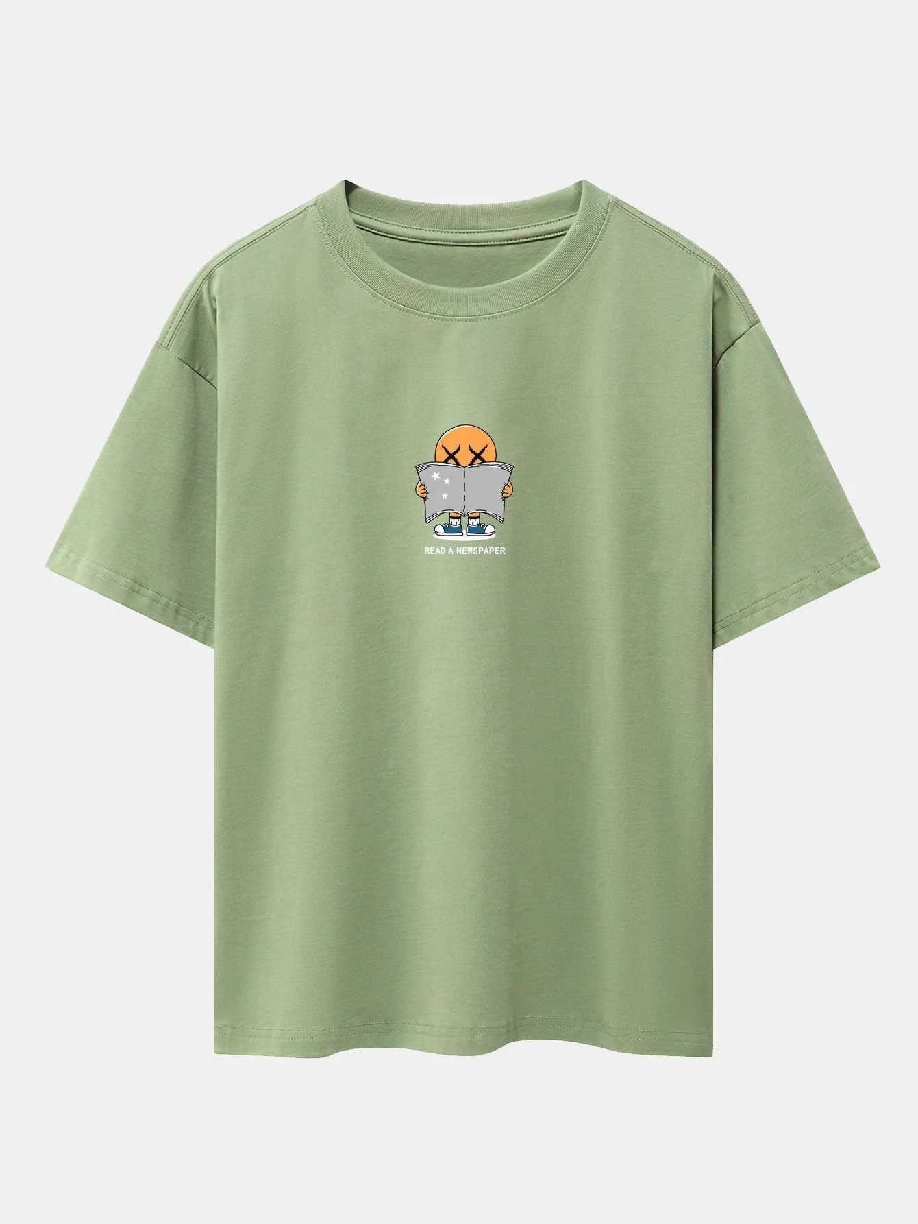 Jesús® | Cartoon Smiley Read Newspaper Print Drop Shoulder Oversize T-Shirt - Image 12