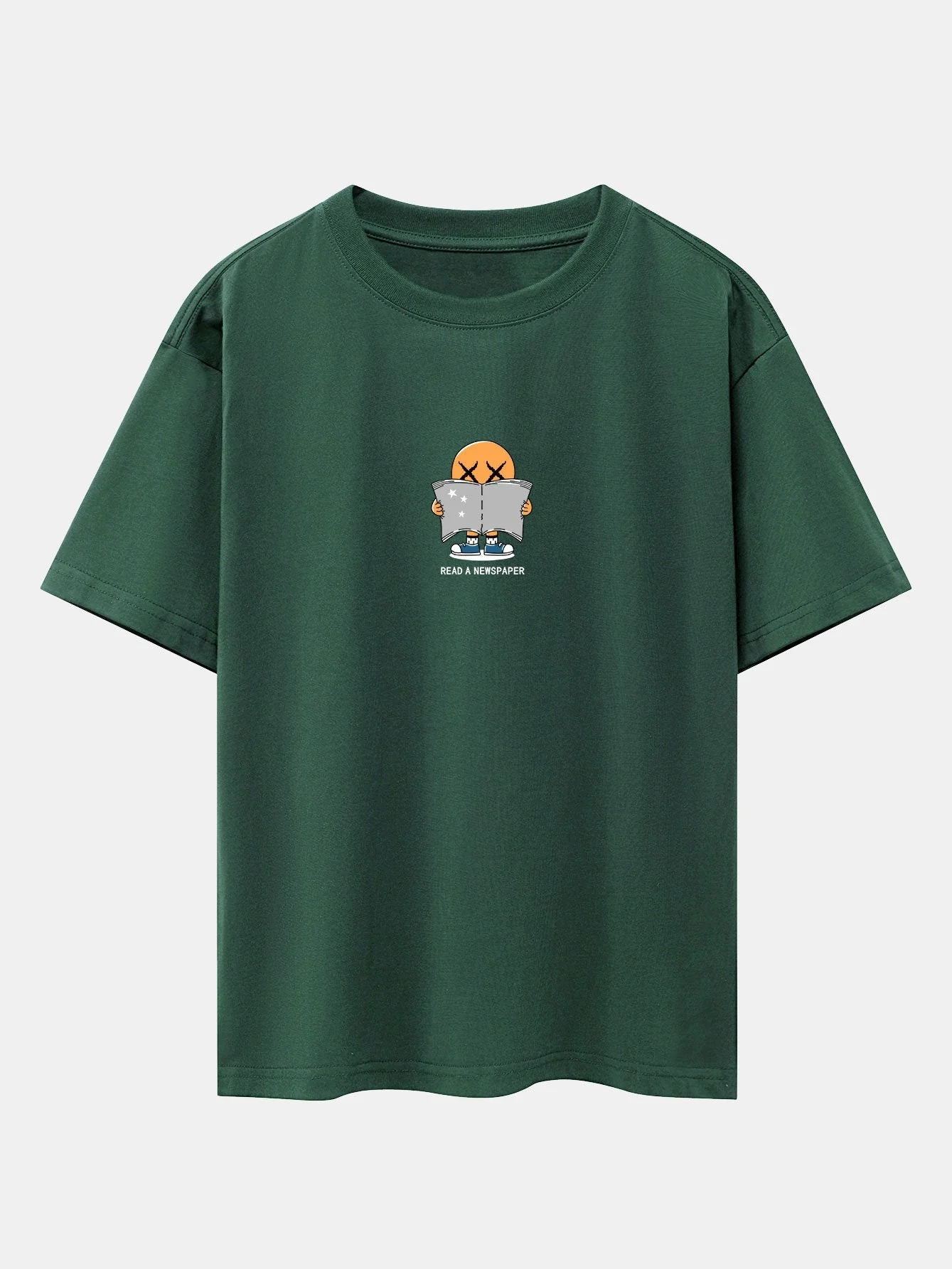 Jesús® | Cartoon Smiley Read Newspaper Print Drop Shoulder Oversize T-Shirt - Image 13