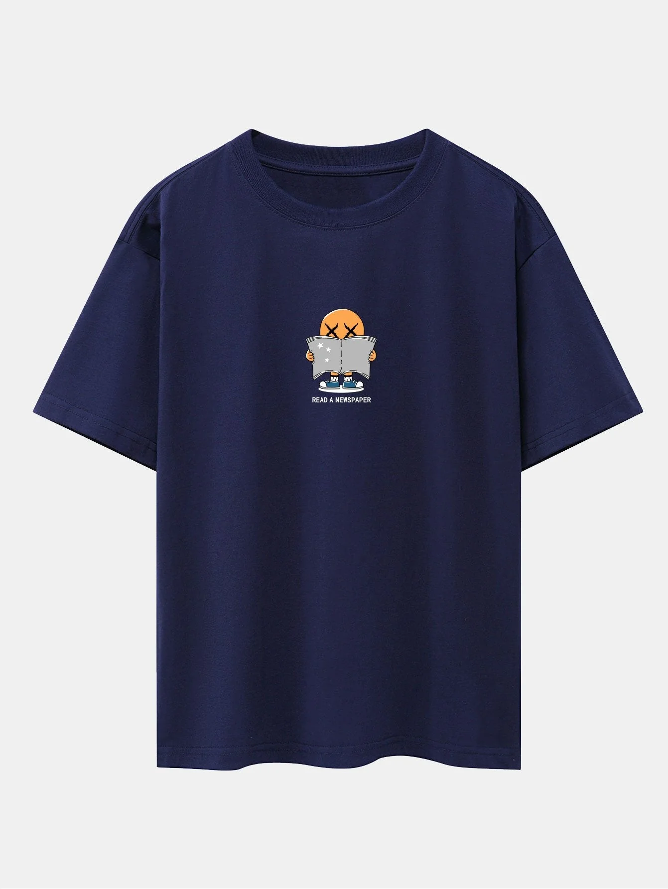Jesús® | Cartoon Smiley Read Newspaper Print Drop Shoulder Oversize T-Shirt - Image 14