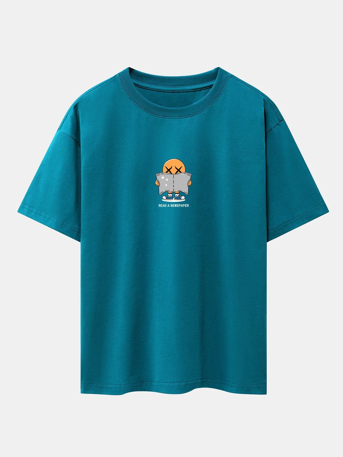 Jesús® | Cartoon Smiley Read Newspaper Print Drop Shoulder Oversize T-Shirt - Image 15