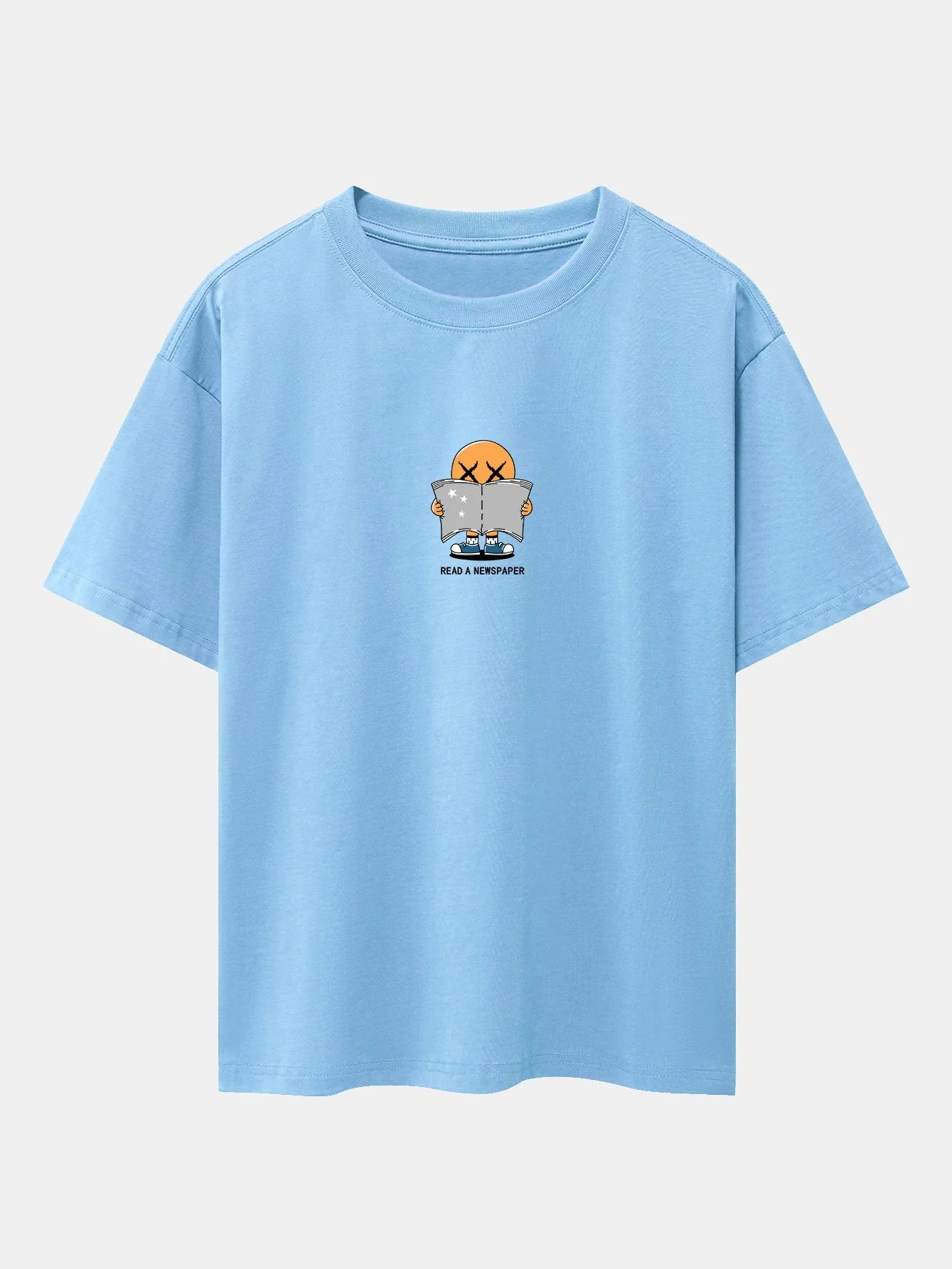 Jesús® | Cartoon Smiley Read Newspaper Print Drop Shoulder Oversize T-Shirt - Image 5