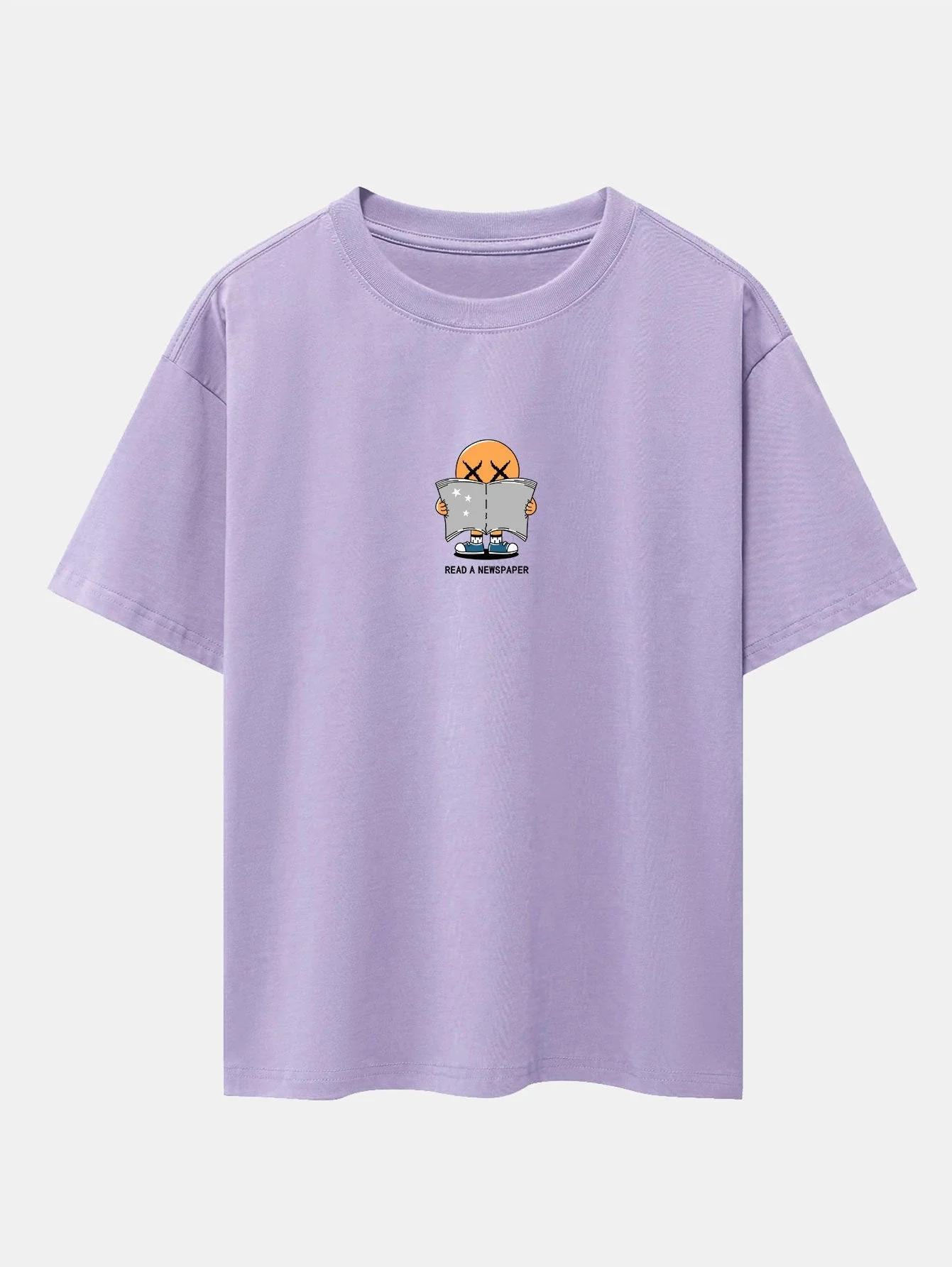 Jesús® | Cartoon Smiley Read Newspaper Print Drop Shoulder Oversize T-Shirt - Image 6