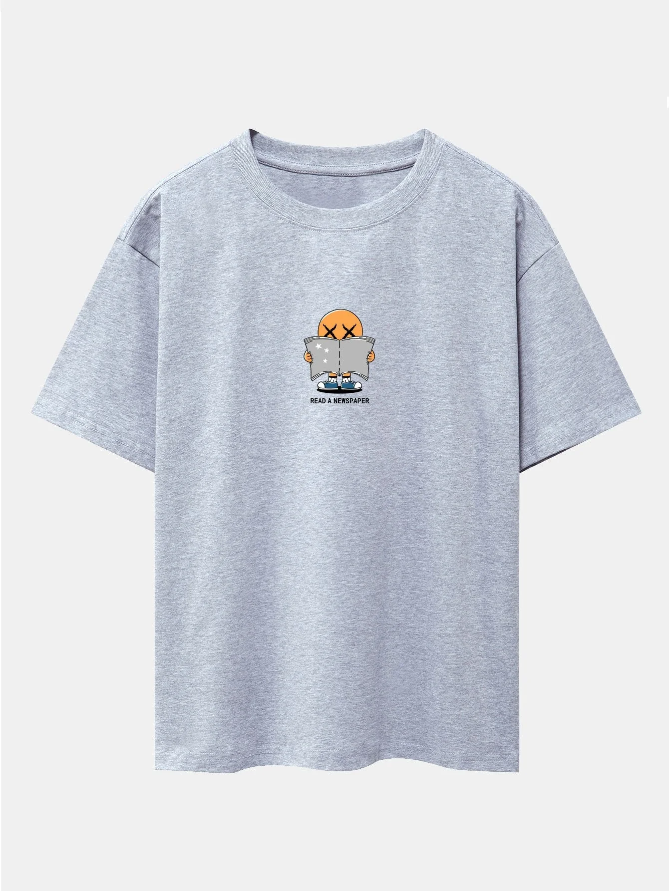 Jesús® | Cartoon Smiley Read Newspaper Print Drop Shoulder Oversize T-Shirt - Image 9