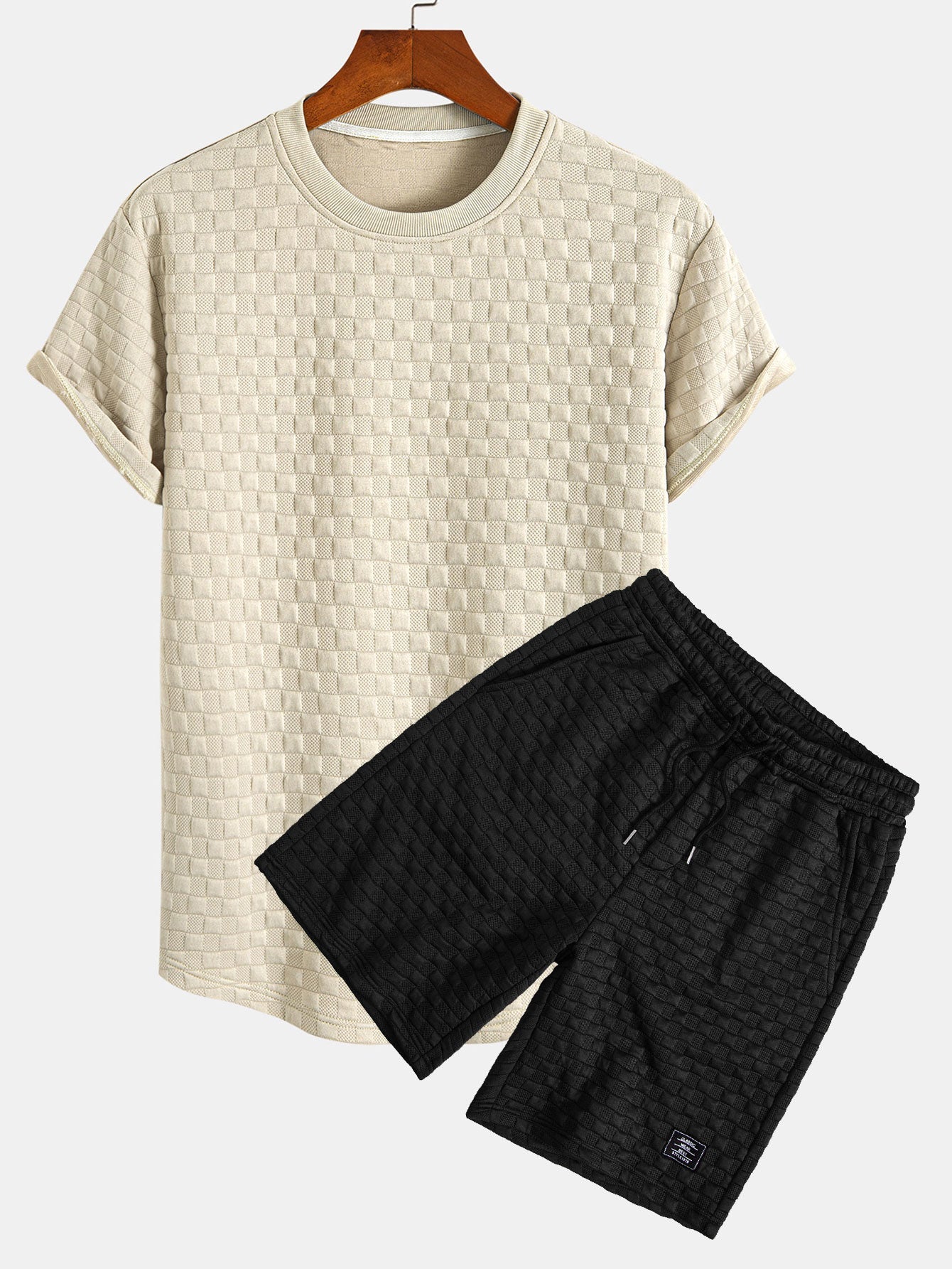 Jesús® | Checkerboard Jacquard Arc Hem T-Shirt & Checkerboard Jacquard Shorts - Image 3