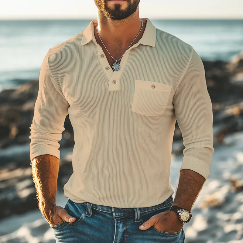 Jesus | Men'S Basic Striped Knitted Long Sleeve Polo Shirt - Image 2