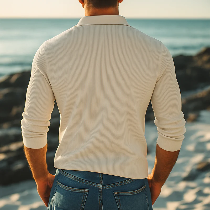 Jesus | Men'S Basic Striped Knitted Long Sleeve Polo Shirt - Image 3