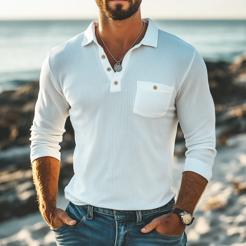 Jesus | Men'S Basic Striped Knitted Long Sleeve Polo Shirt - Image 4
