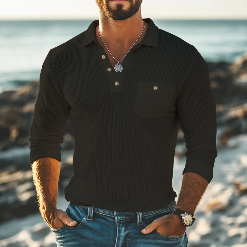 Jesus | Men'S Basic Striped Knitted Long Sleeve Polo Shirt - Image 5