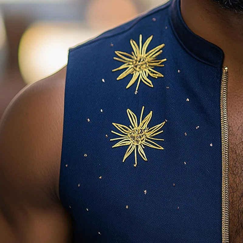Jesus | Men'S Summer Fashion Star Embroidery Cotton And Linen Sleeveless Shirt - Image 3