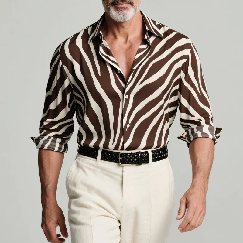 Jim | Men'S Zebra Print Lapel Long Sleeve Shirt - Image 2