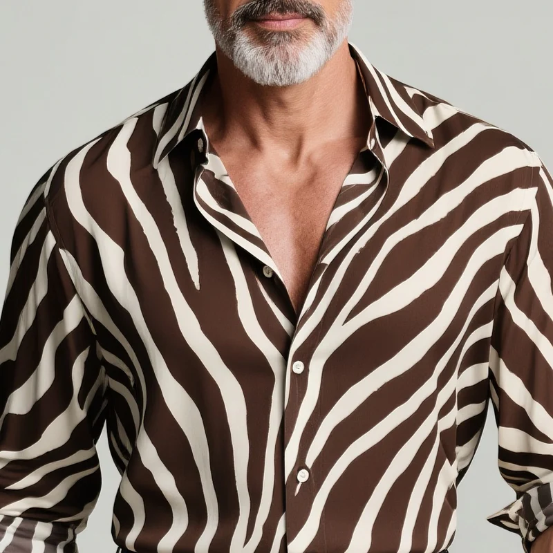 Jim | Men'S Zebra Print Lapel Long Sleeve Shirt - Image 3