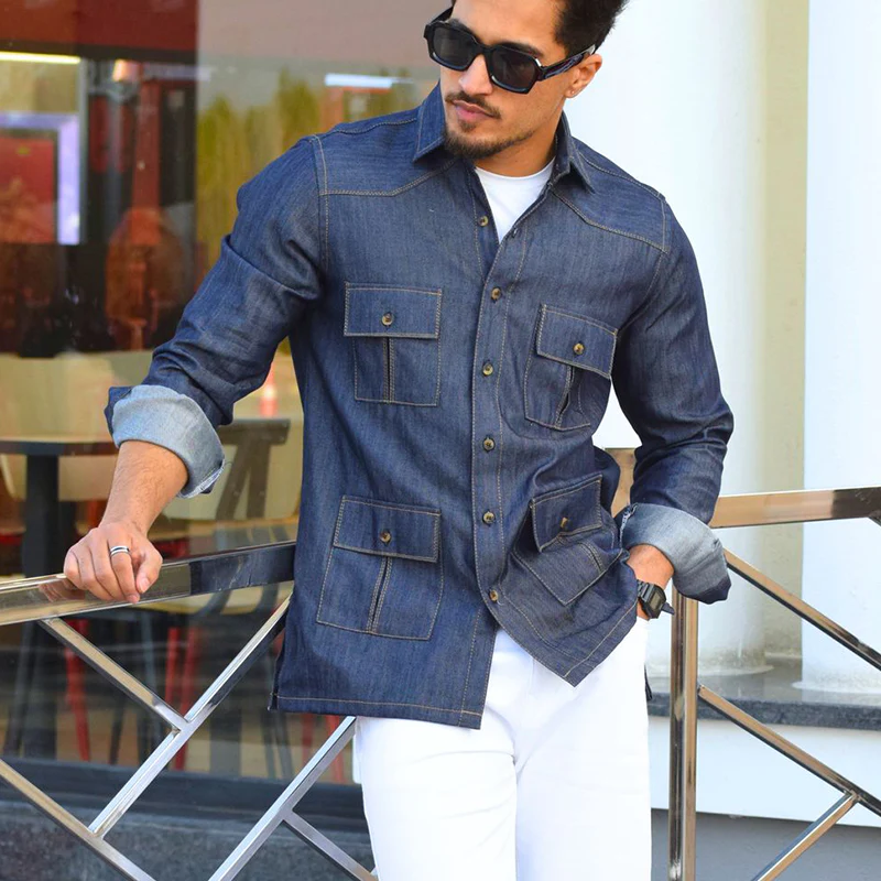 Jimmy | Men'S Vintage Faux Denim Long Sleeve Cardigan - Image 2