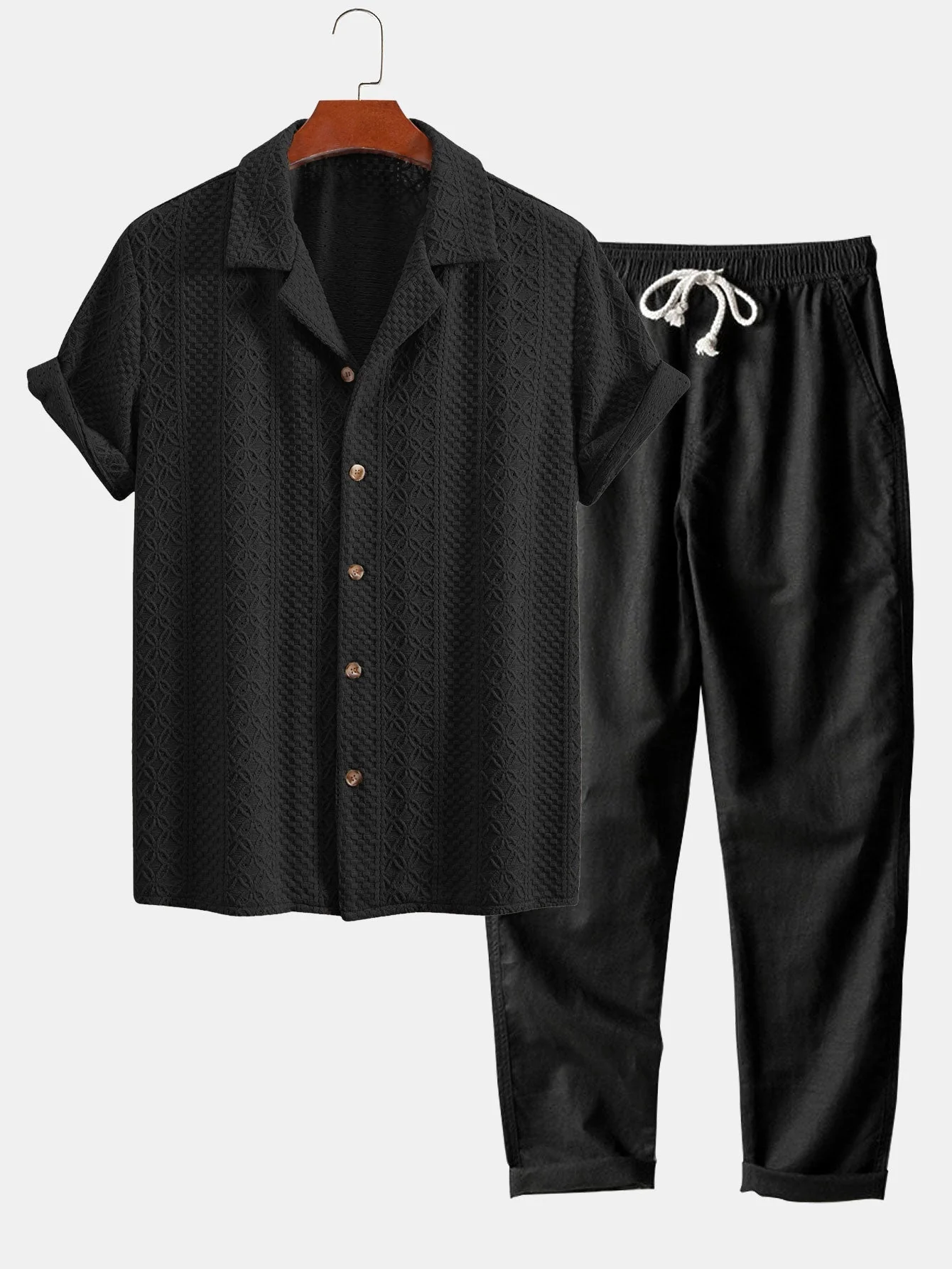 Joaquín® | Floral Checkerboard Jacquard Cuban Shirt & Straight Leg Linen Pants - Image 3