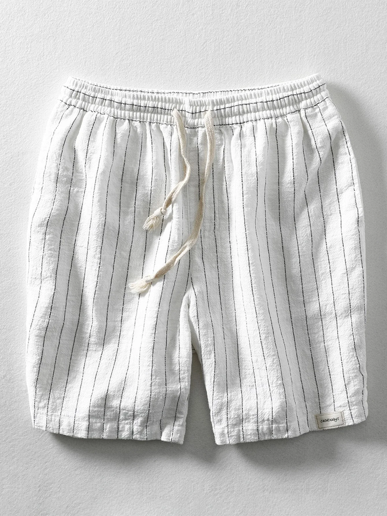 JobĀ® | Linen Cotton Blend Drawstring Striped Shorts