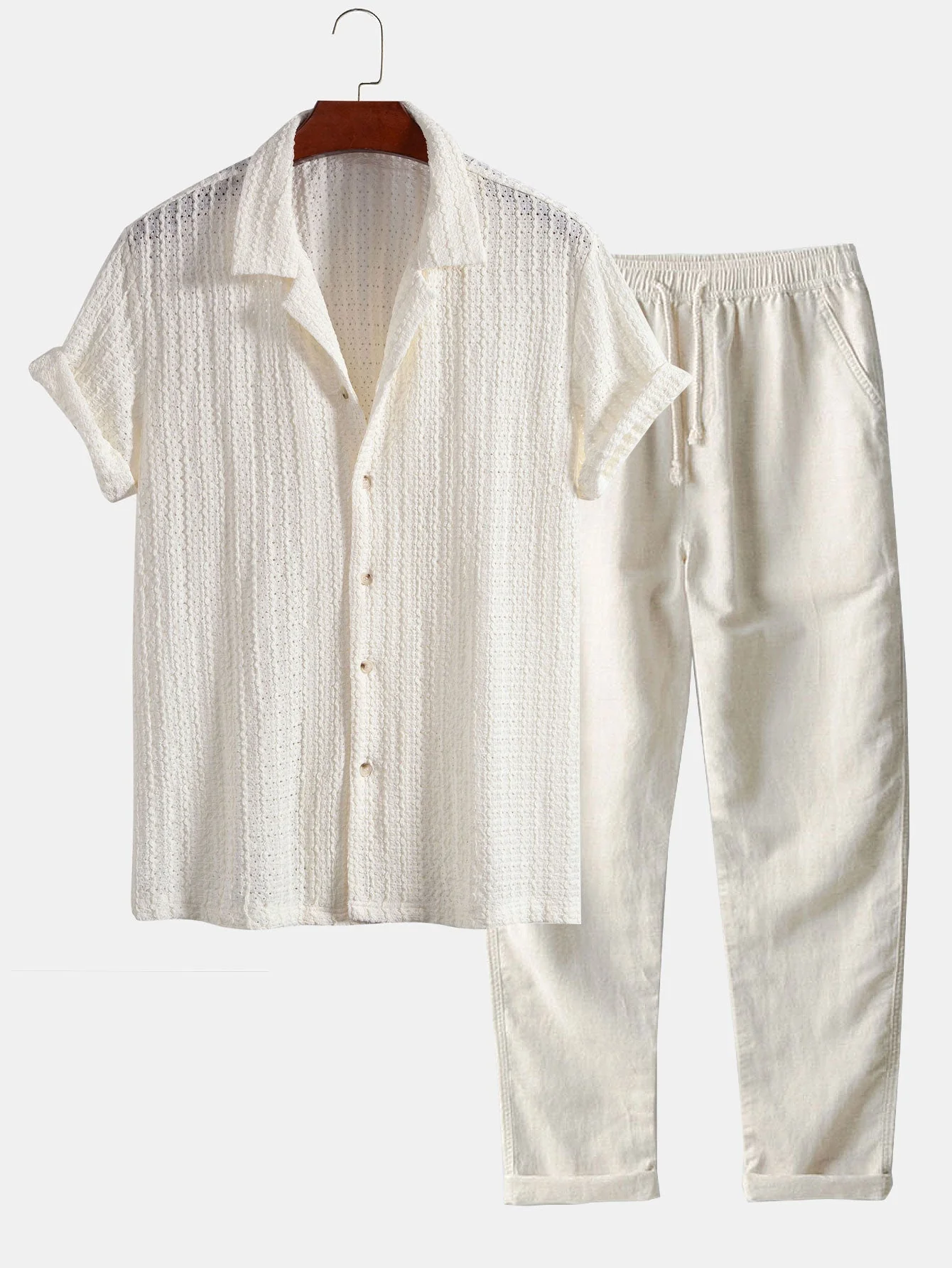 Job® | Texture Jacquard Cuban Shirt & Straight Leg Linen Pants - Image 2