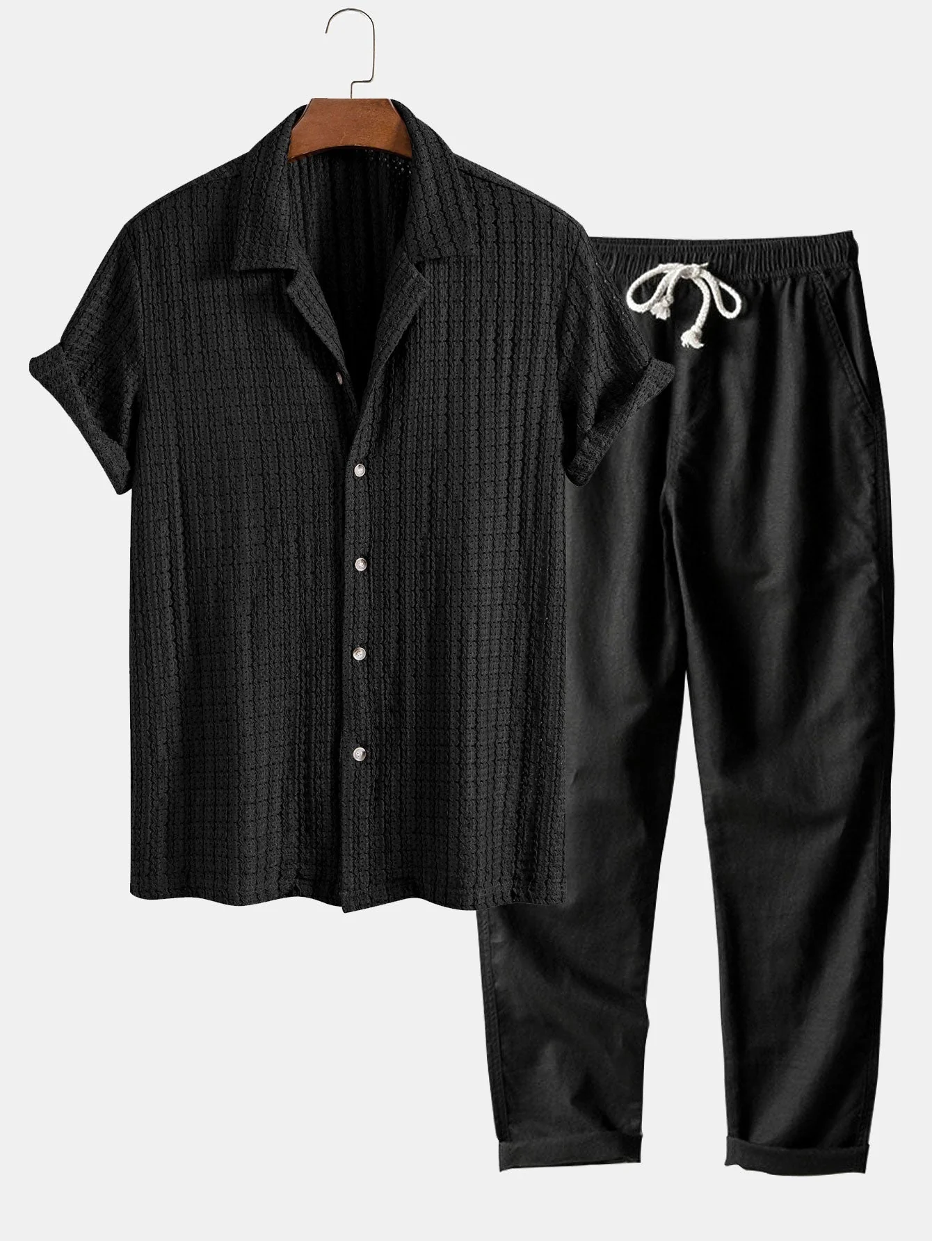 Job® | Texture Jacquard Cuban Shirt & Straight Leg Linen Pants - Image 3