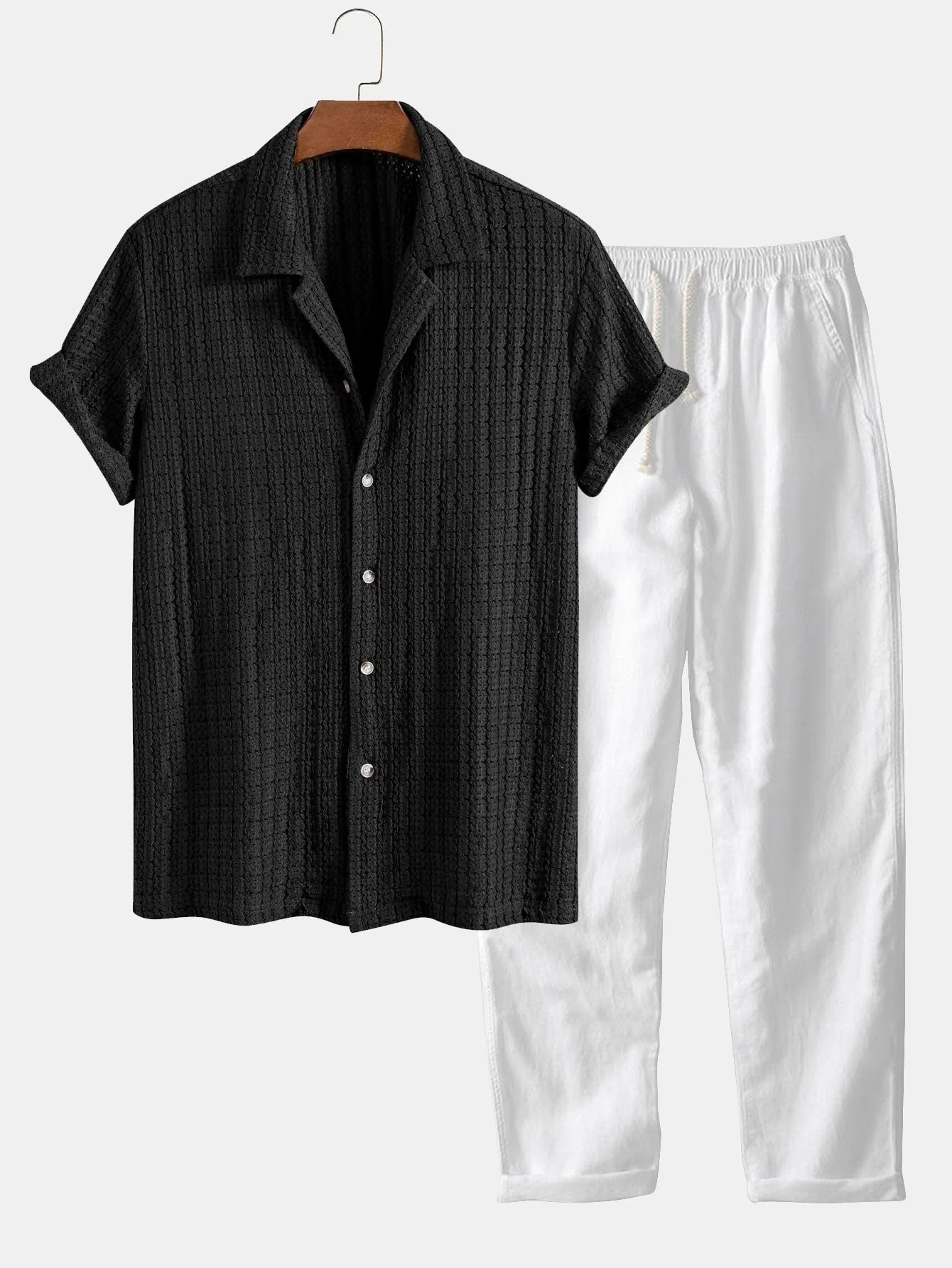 Job® | Texture Jacquard Cuban Shirt & Straight Leg Linen Pants - Image 4