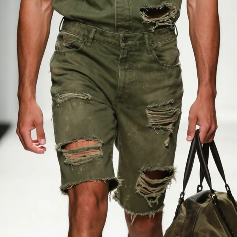 Joe | Men'S Retro Casual Cotton Washed Distressed Shorts - Image 2