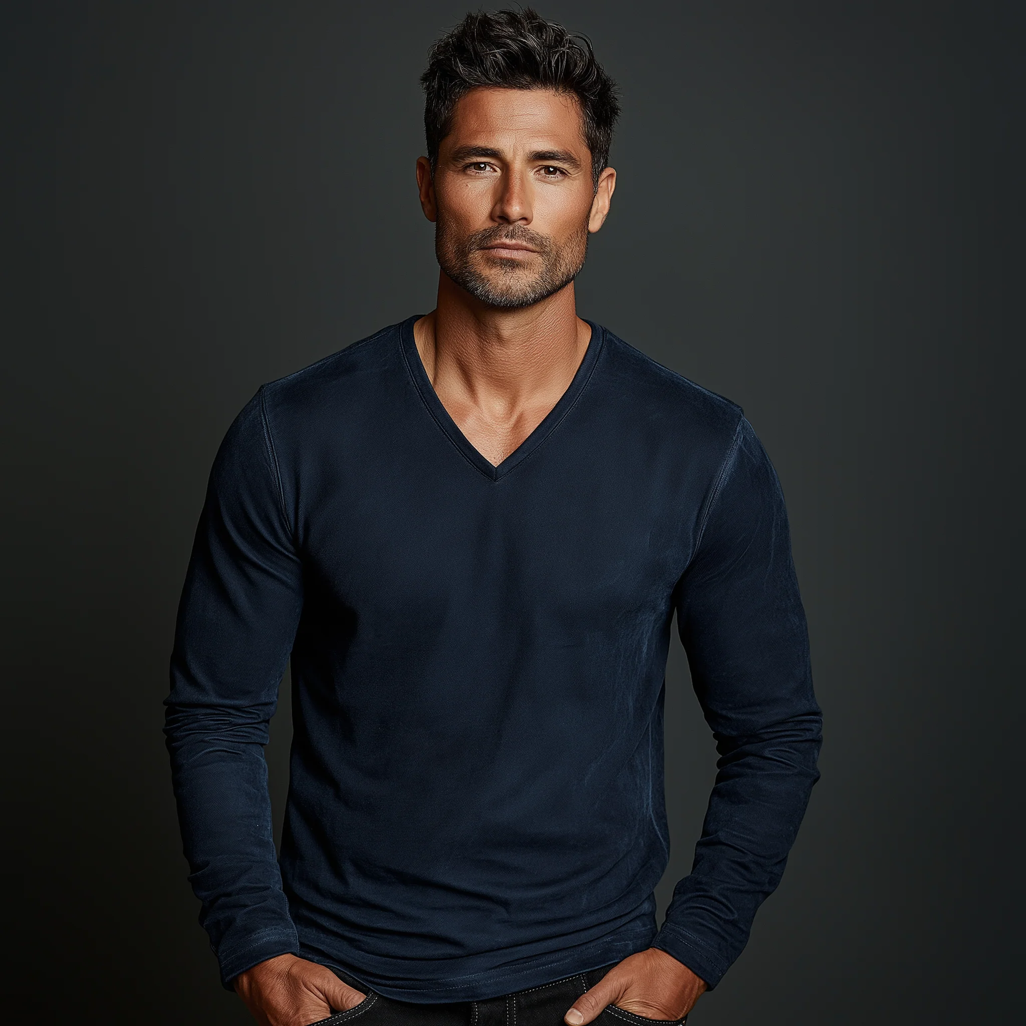 Joe | Men'S Vintage Faux Suede V-Neck Long Sleeve T-Shirt - Image 5