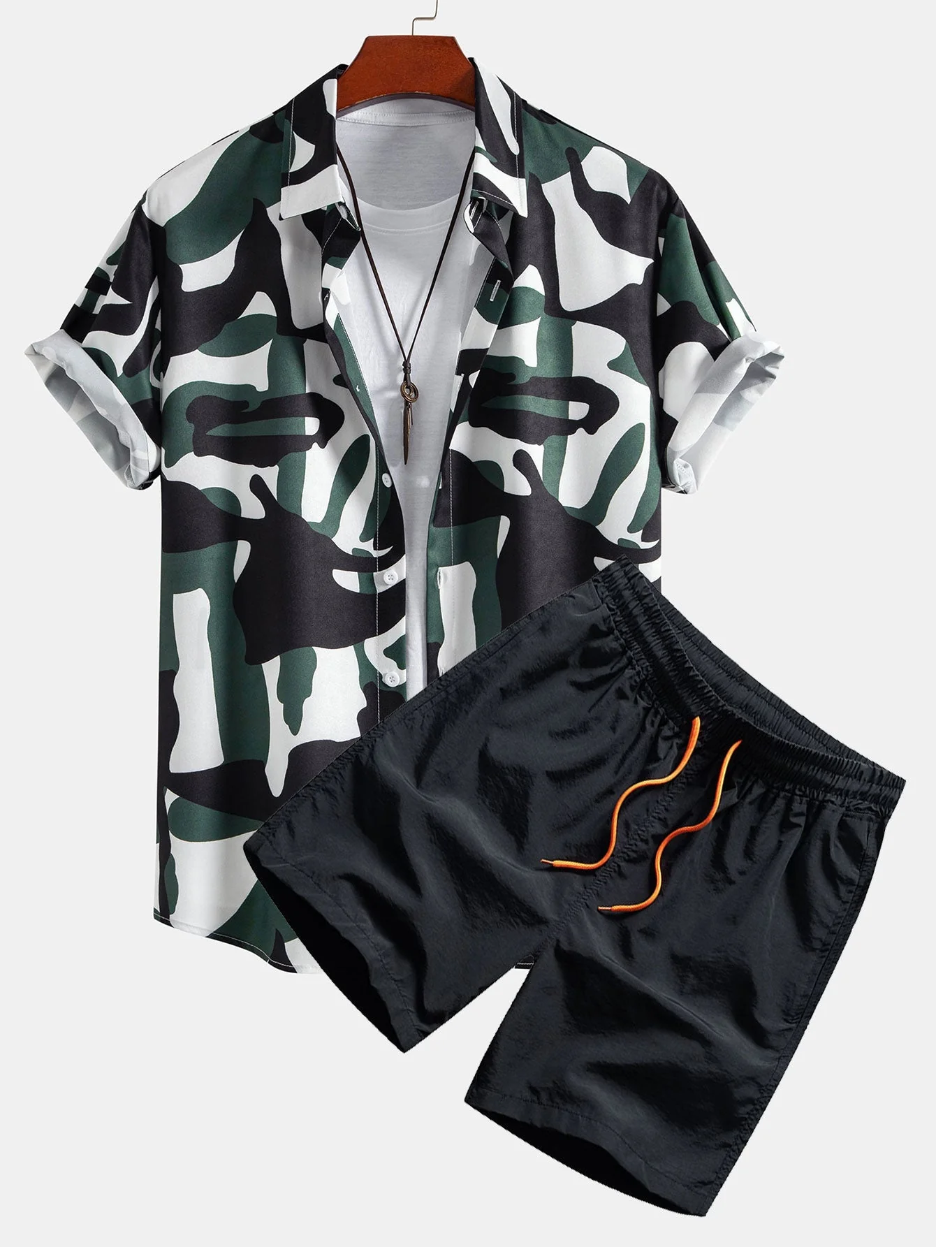 Joel® | Colorblock Print Button Up Shirt & Swim Shorts