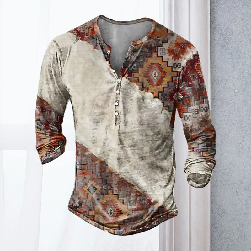 Jon® | Men'S Casual Long-Sleeved V-Neck Printed T-Shirt - Image 2