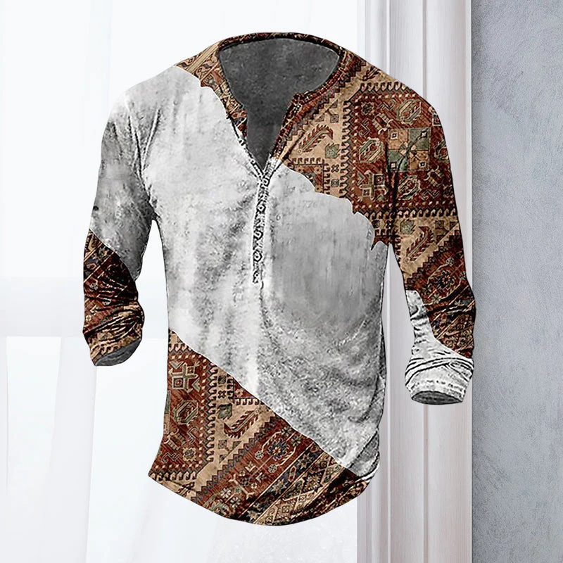 Jon® | Men'S Casual Long-Sleeved V-Neck Printed T-Shirt - Image 3