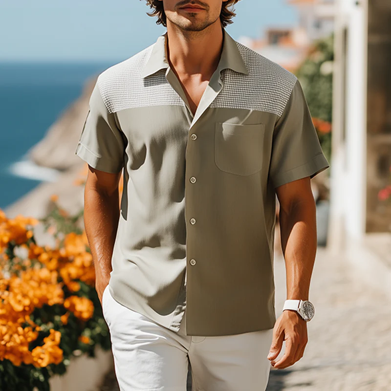 Jon | Men'S Spring And Summer Fashion Casual Lyocell Tweed Short Sleeve Shirt - Image 2
