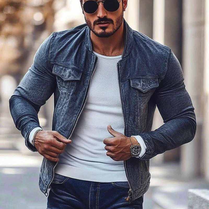 Jonathan | Men'S Stylish Motorcycle Washed Stand Collar Zipper Denim Jacket - Image 2