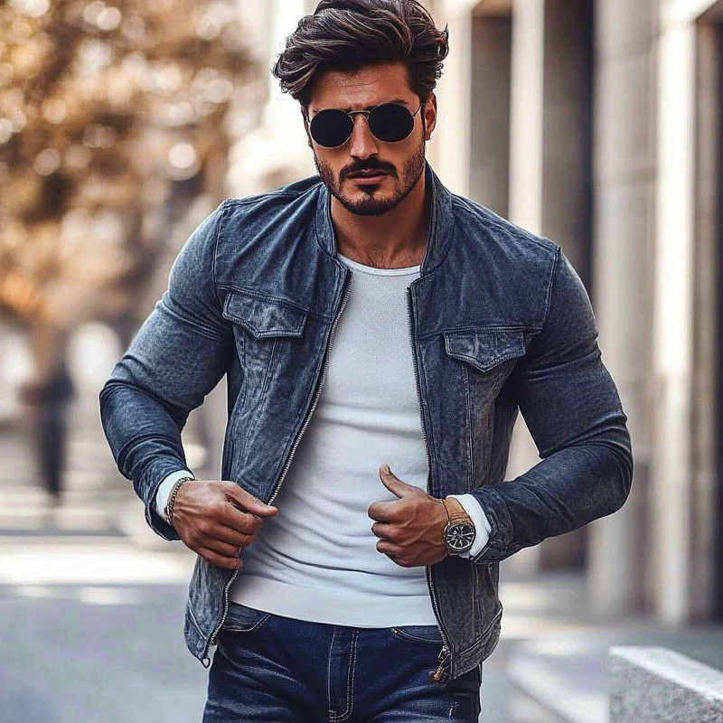Jonathan | Men'S Stylish Motorcycle Washed Stand Collar Zipper Denim Jacket - Image 3