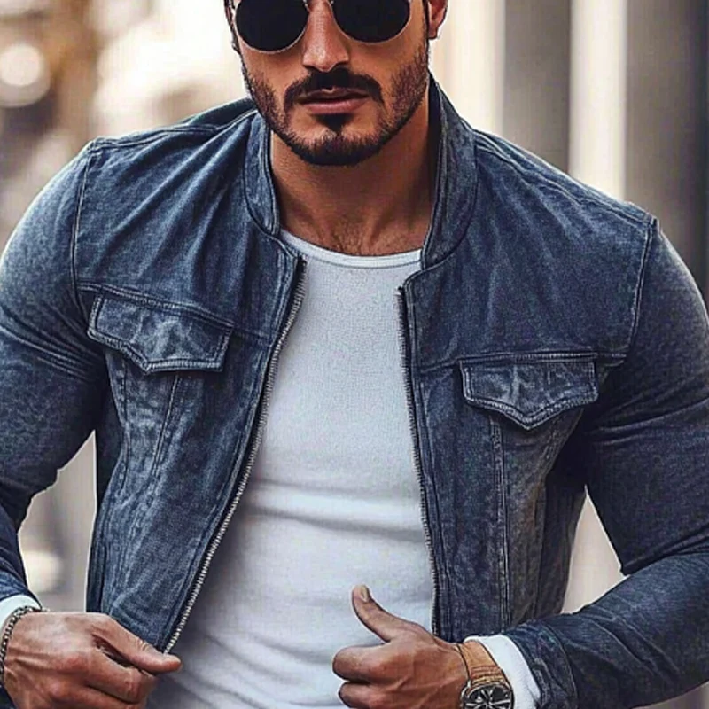 Jonathan | Men'S Stylish Motorcycle Washed Stand Collar Zipper Denim Jacket - Image 4