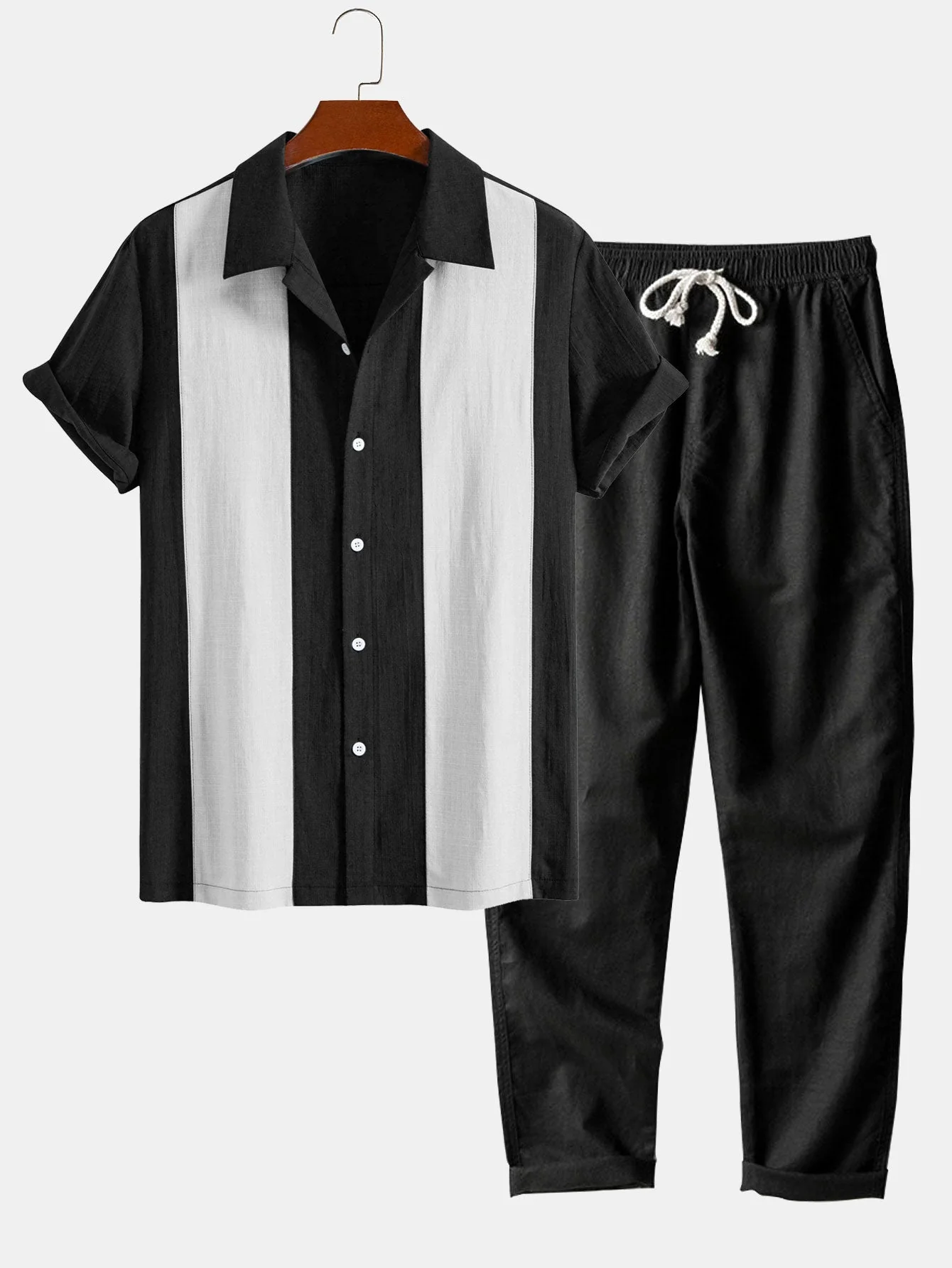 Jordán® | Linen Look Patchwork Bowling Shirt & Straight Leg Linen Pants - Image 2