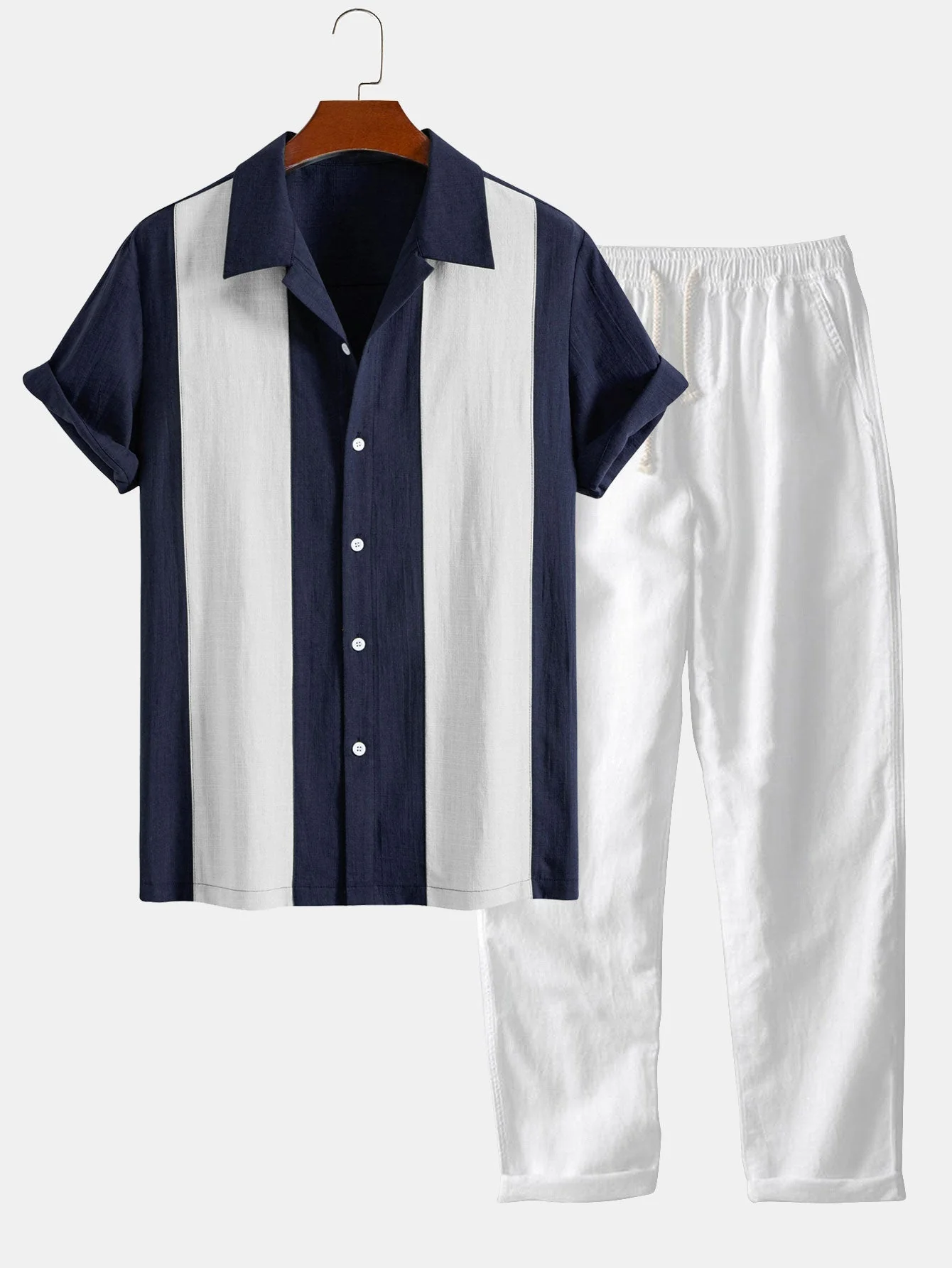Jordán® | Linen Look Patchwork Bowling Shirt & Straight Leg Linen Pants - Image 3