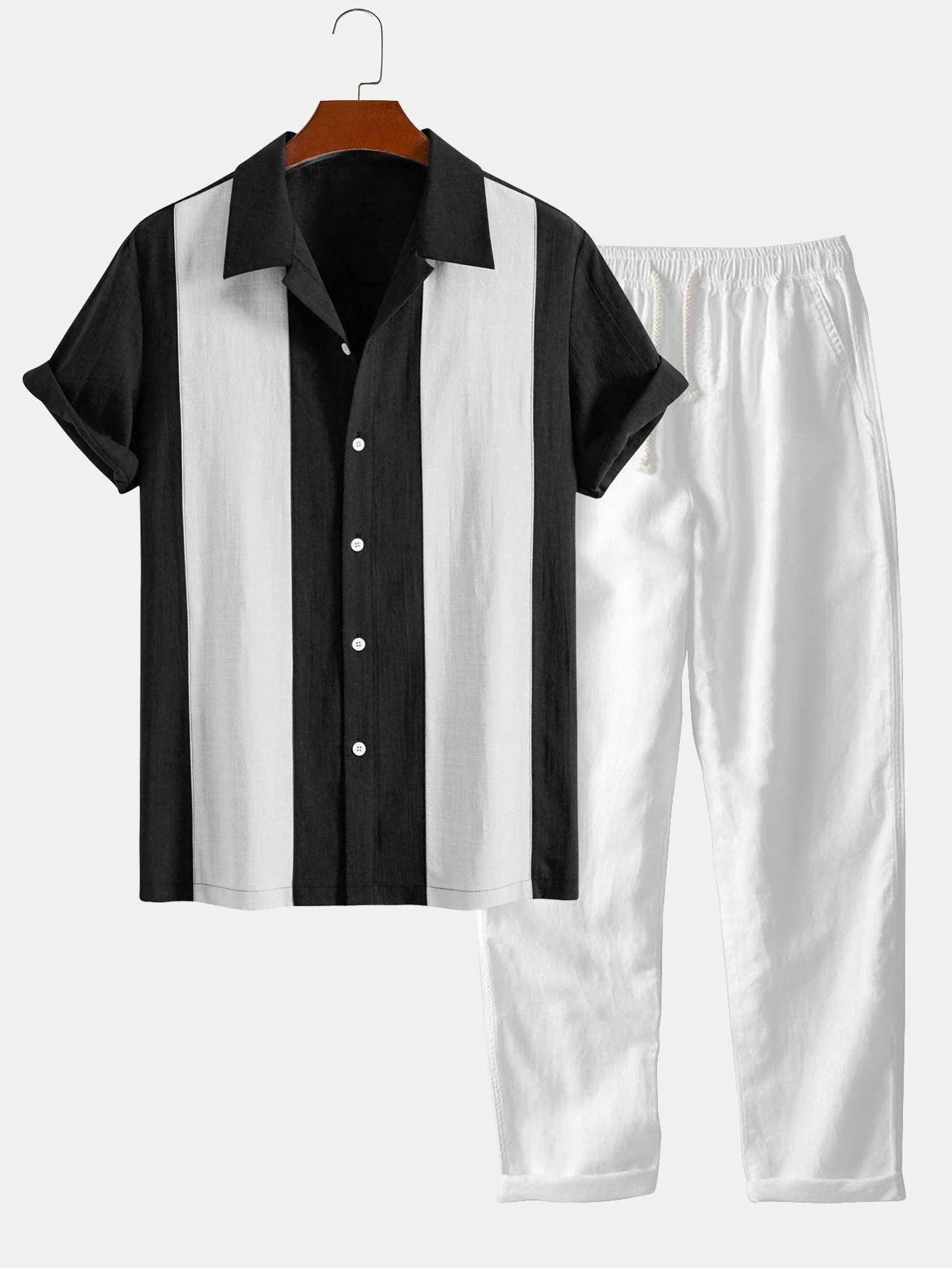 Jordán® | Linen Look Patchwork Bowling Shirt & Straight Leg Linen Pants - Image 4