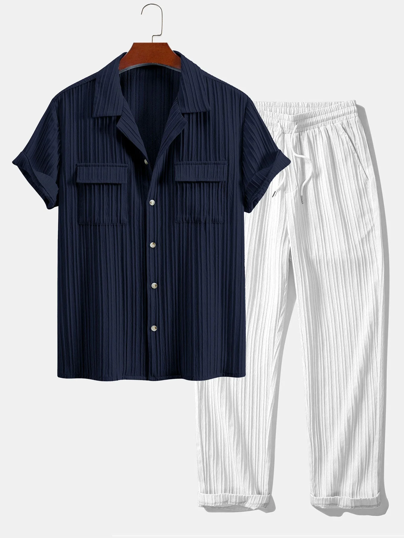 Jordan® | Textured Cuban Collar Pocket Shirt & Drawstring Textured Pants - Image 2