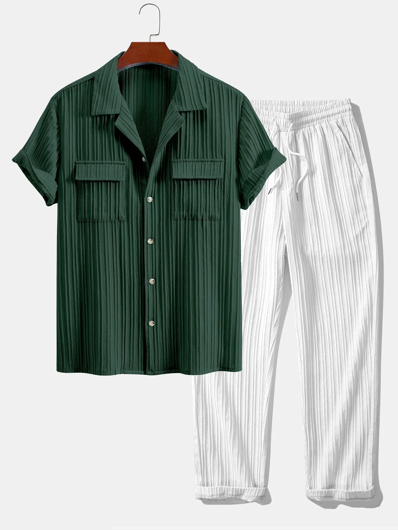 Jordan® | Textured Cuban Collar Pocket Shirt & Drawstring Textured Pants - Image 3
