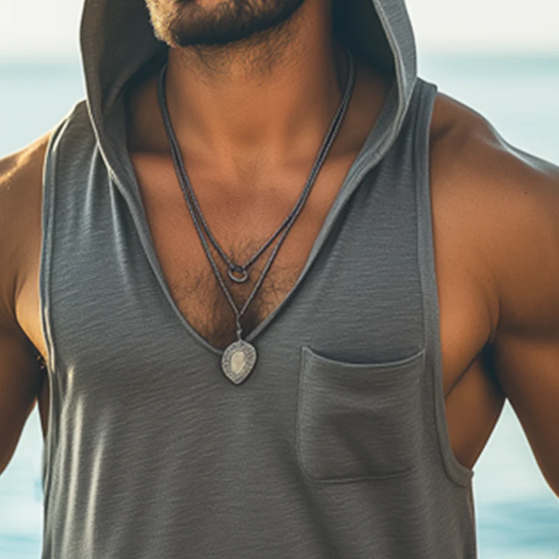 Jordan | Men'S Summer Basic Cotton Deep V Neck Hooded Tank Top - Image 3