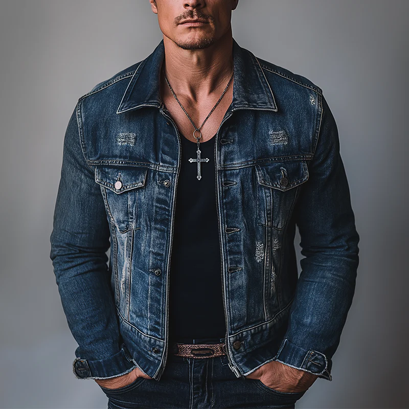 Jordan | Men'S Vintage Washed Distressed Denim Jacket - Image 2