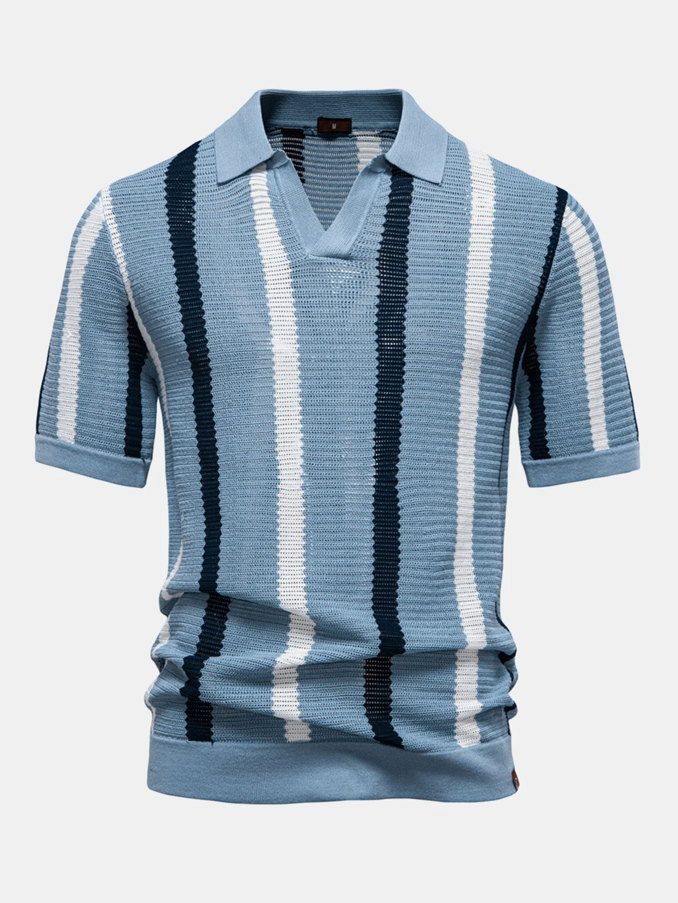 Jordan | Stripe Knit V Neck Polo Shirt - Image 8