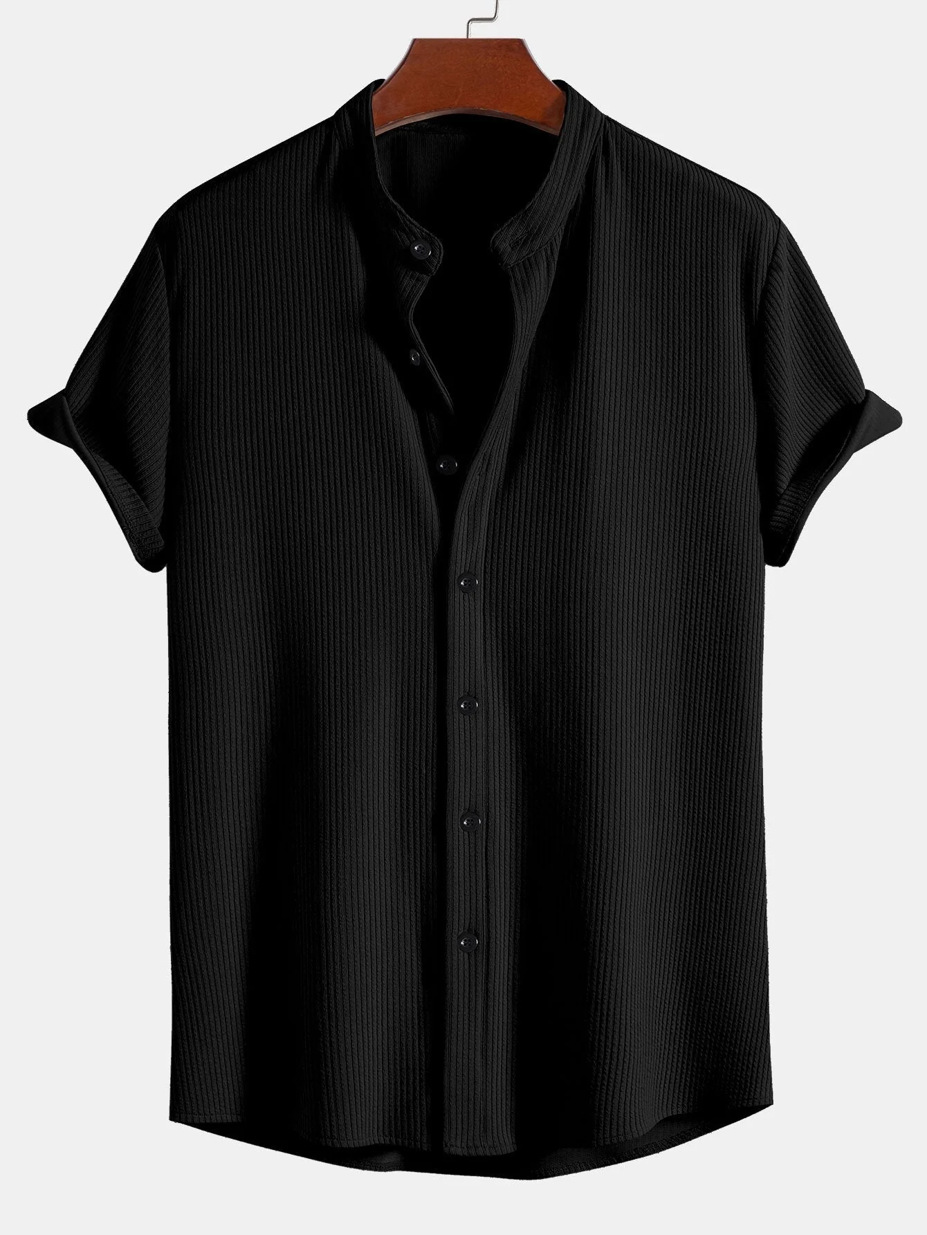 Jorell® | Muscle Fit Ribbed Mandar Collar Shirt - Image 3