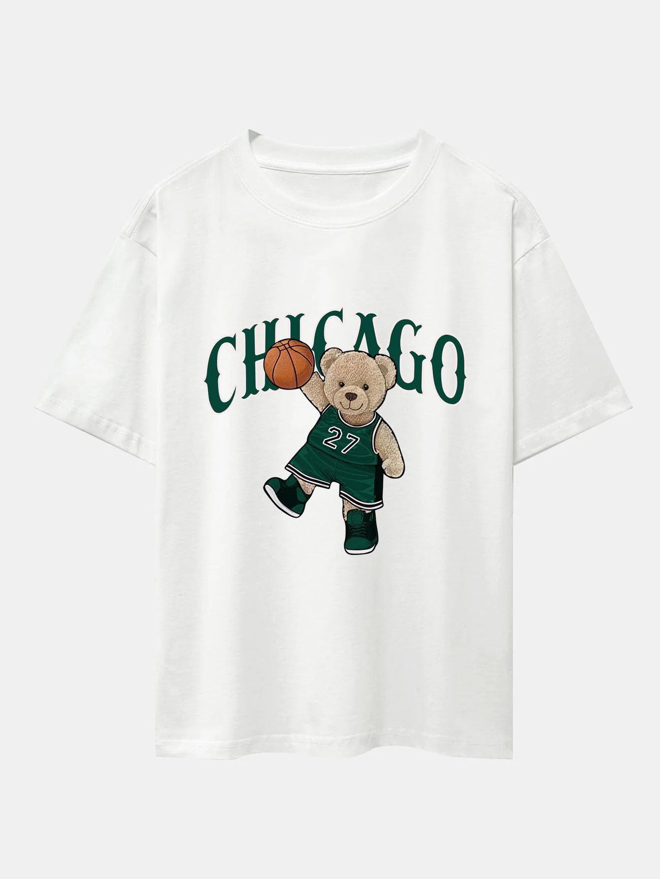 Jorge® | Chicago Basketball Bear Print Drop Shoulder Oversize T-Shirt & Drawstring Corduroy Shorts - Image 7