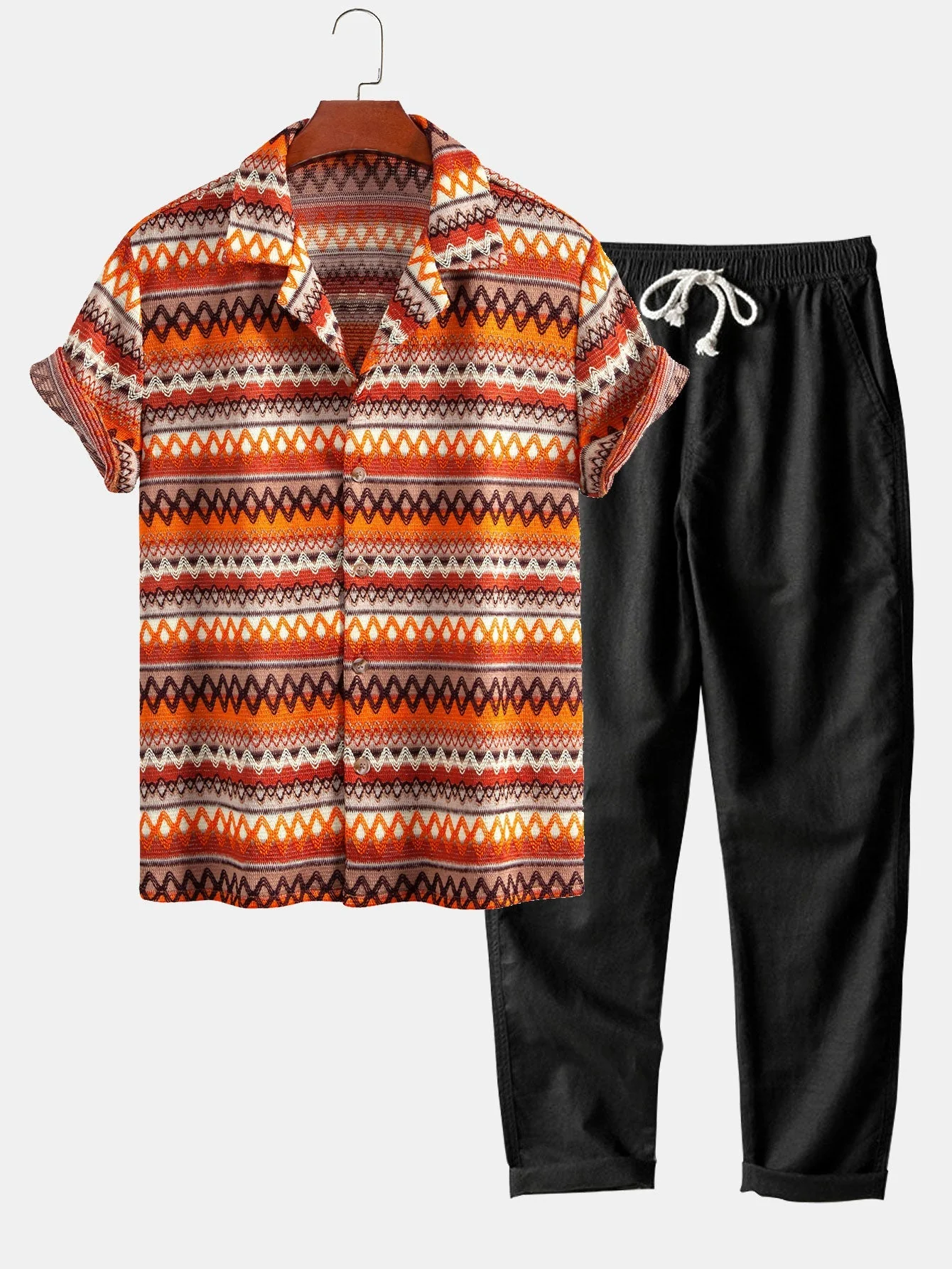 Jorge® | Geometric Cuban Shirt & Straight Leg Linen Pants - Image 2