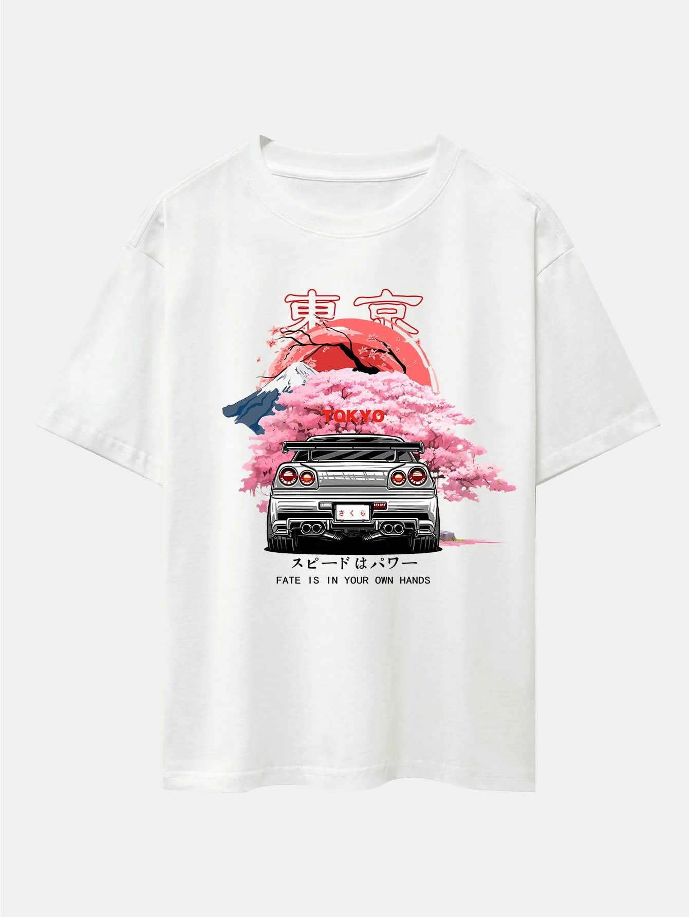 Jorge® | Tokyo Cherry Blossoms Car Print Drop Shoulder Oversize T-Shirt & Swim Shorts - Image 5
