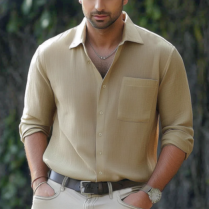 Jorge | Men'S Basic Solid Color Lapel Long Sleeve Shirt - Image 3