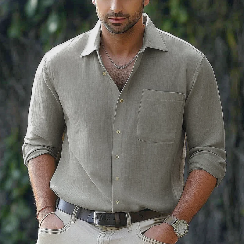 Jorge | Men'S Basic Solid Color Lapel Long Sleeve Shirt - Image 4
